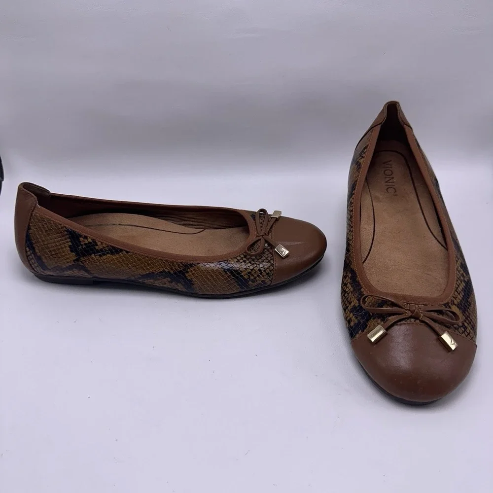 Vionic Minna Boa Ballet Flats Brown Snake Reptile Women's Size‎ 10